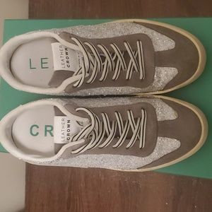 Leather Crown silver sequin sneakers